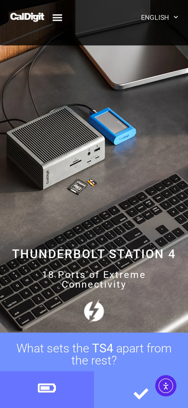 CalDigit TS4 Thunderbolt Dock on CalDigit's site, viewed on a phone