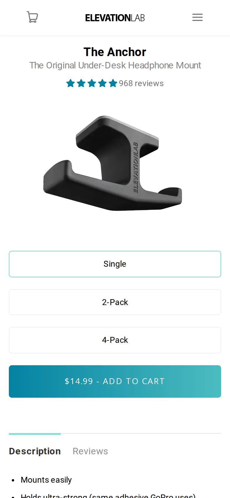 Elevation Lab Anchor on Elevation Lab's site, viewed on a phone