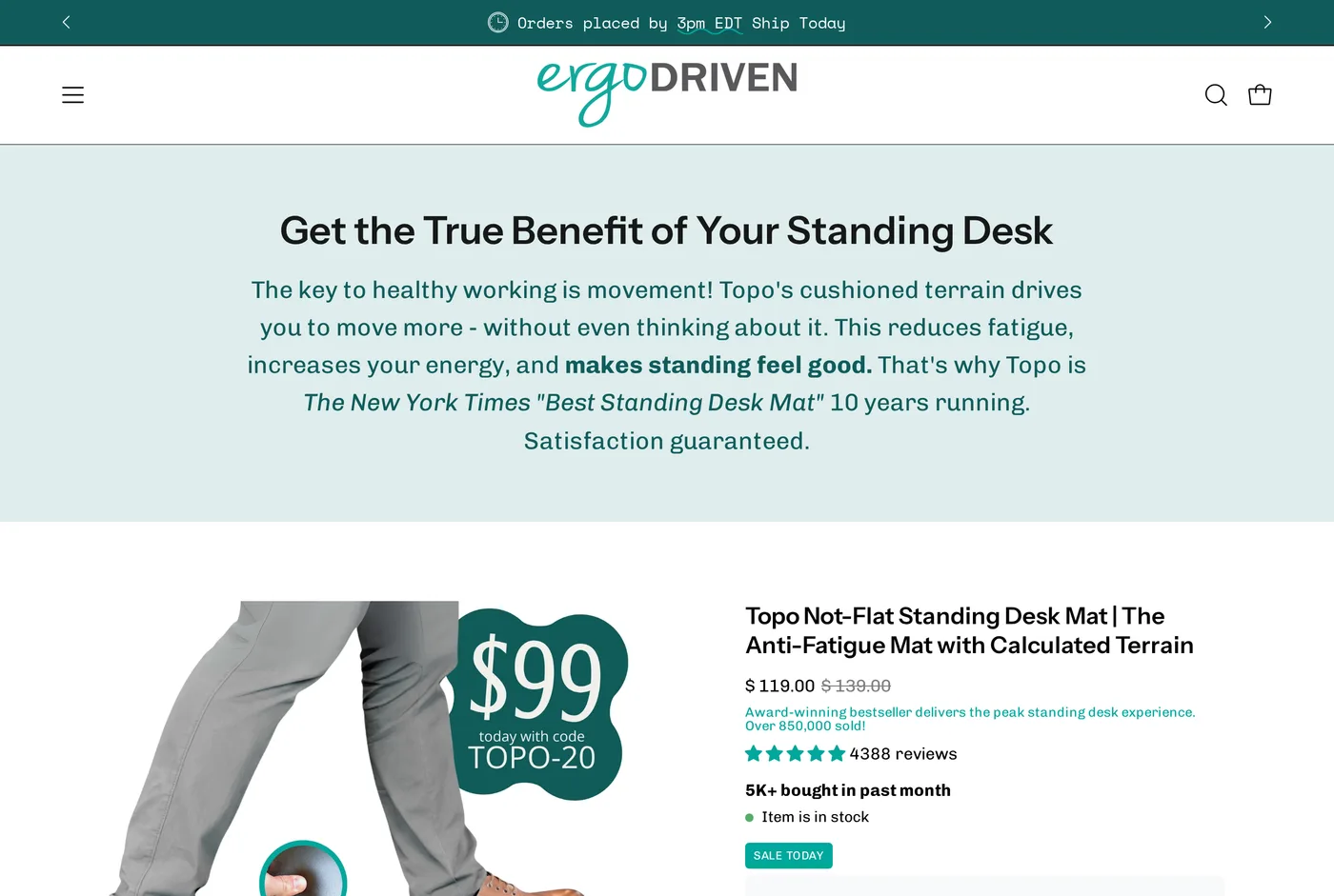Ergodriven's own product page for the Ergodriven Topo Standing Desk Mat