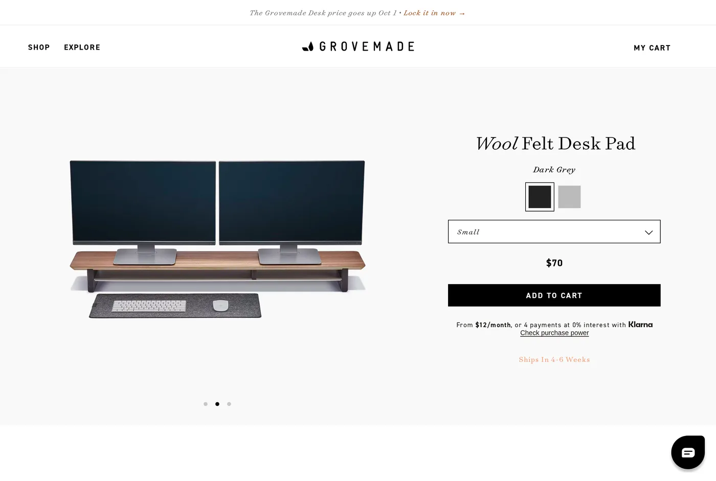 Grovemade's own product page for the Grovemade Wool Felt Desk Pad