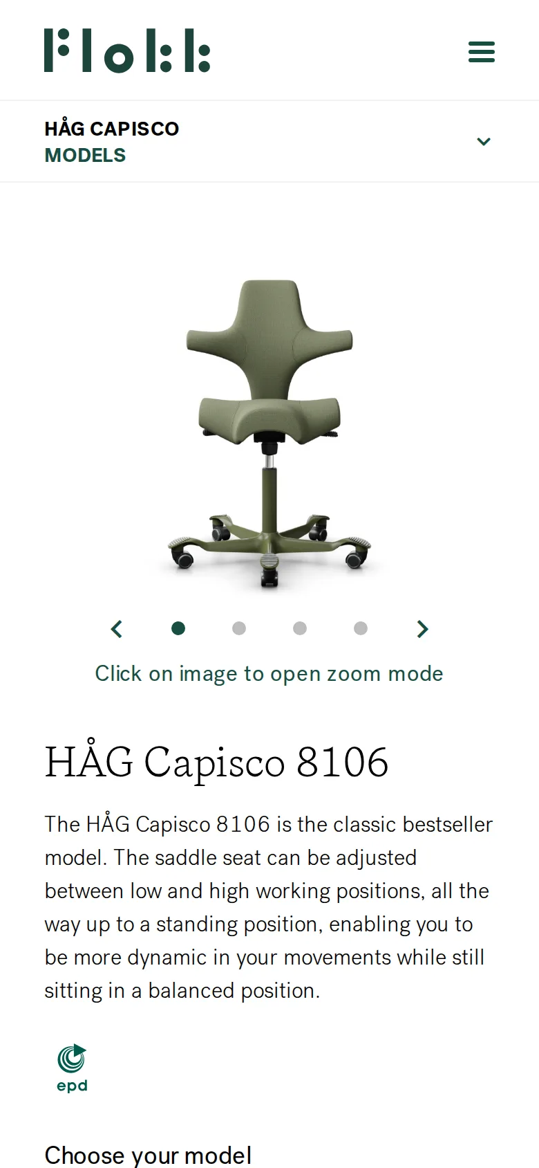 HAG Capisco 8106 on Flokk's site, viewed on a phone