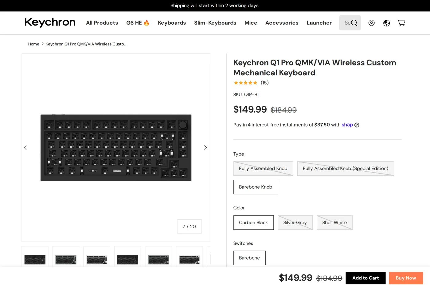 Keychron's own product page for the Keychron Q1 Pro