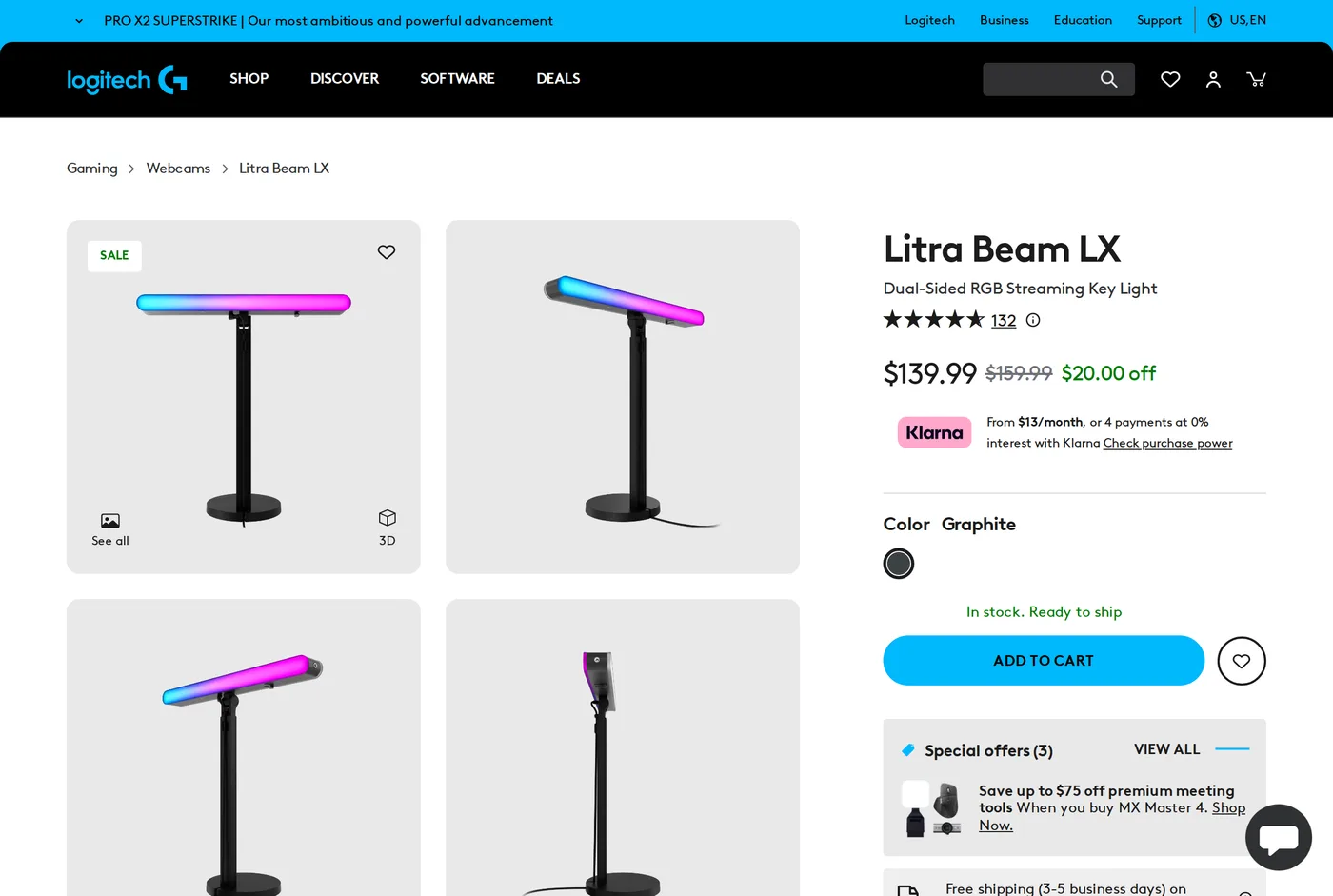 Logitech G's own product page for the Logitech Litra Beam LX