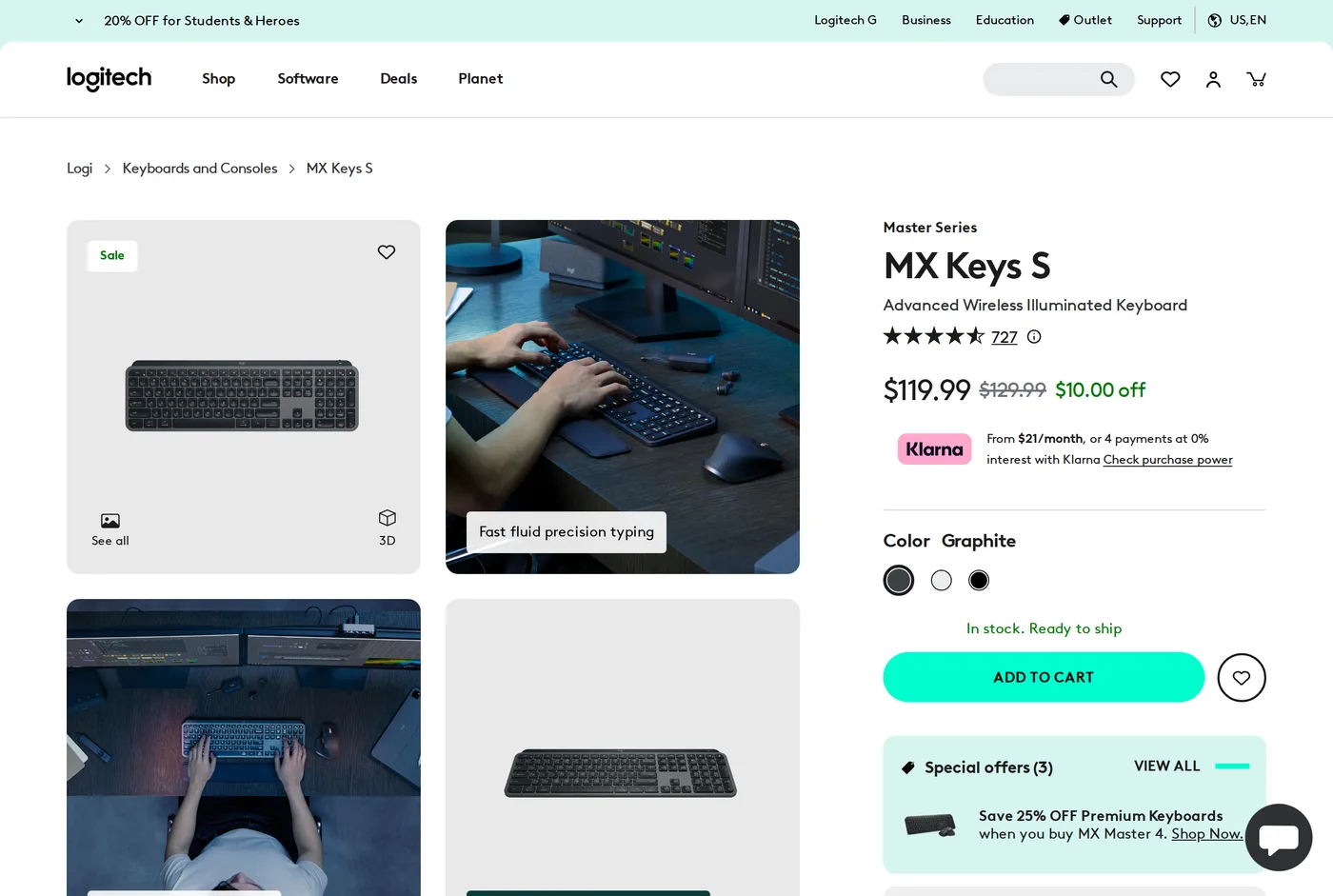Logitech's own product page for the Logitech MX Keys S