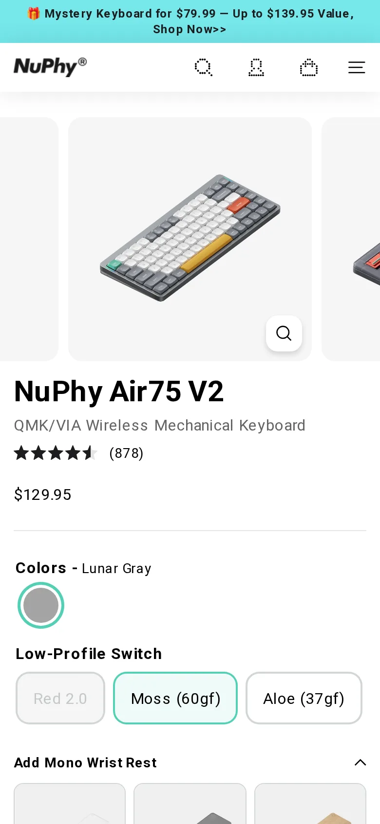NuPhy Air75 V2 on NuPhy's site, viewed on a phone