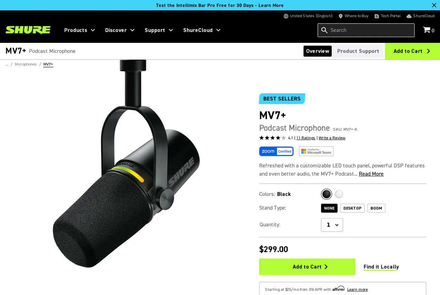 Shure's own product page for the Shure MV7+