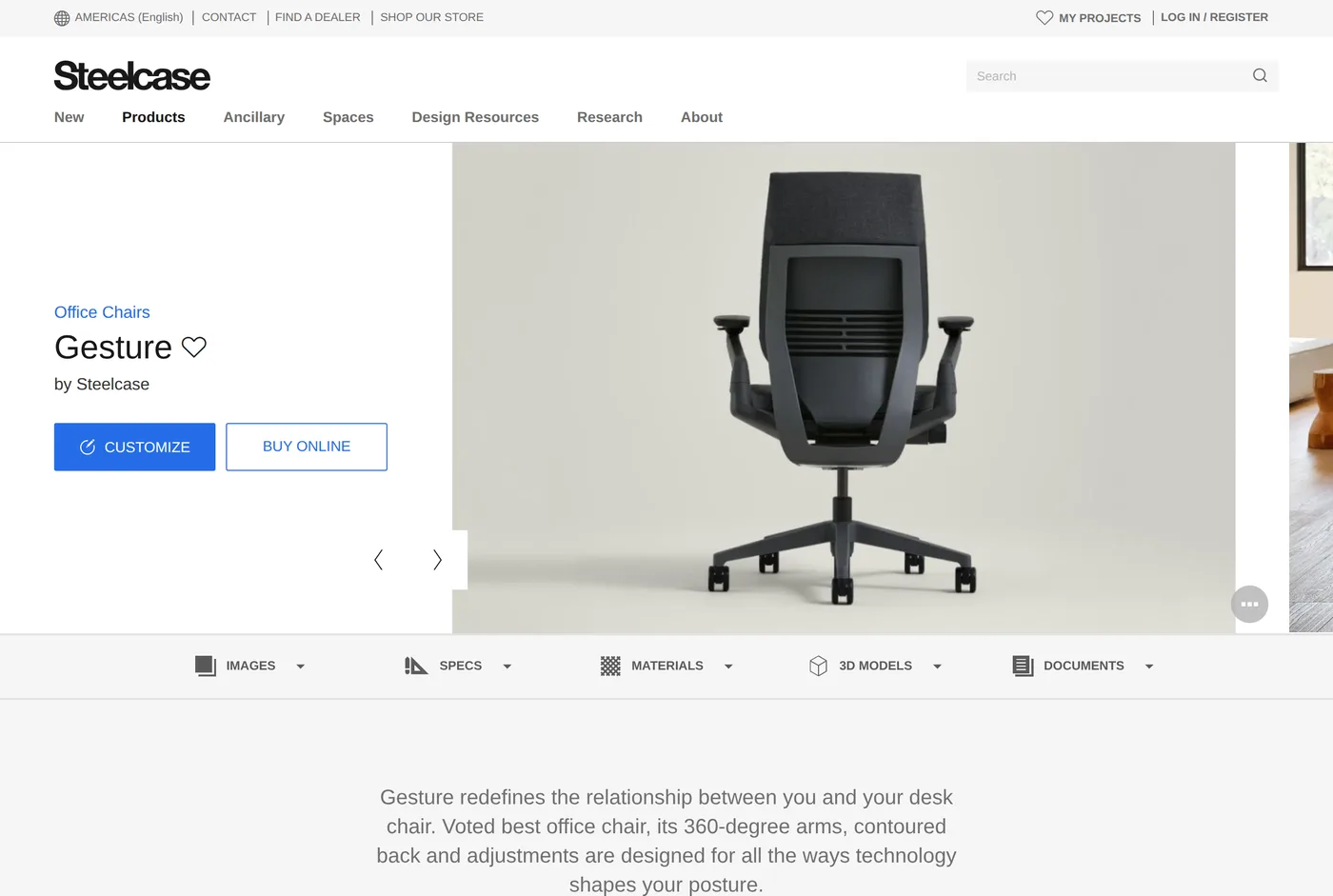 Steelcase's own product page for the Steelcase Gesture